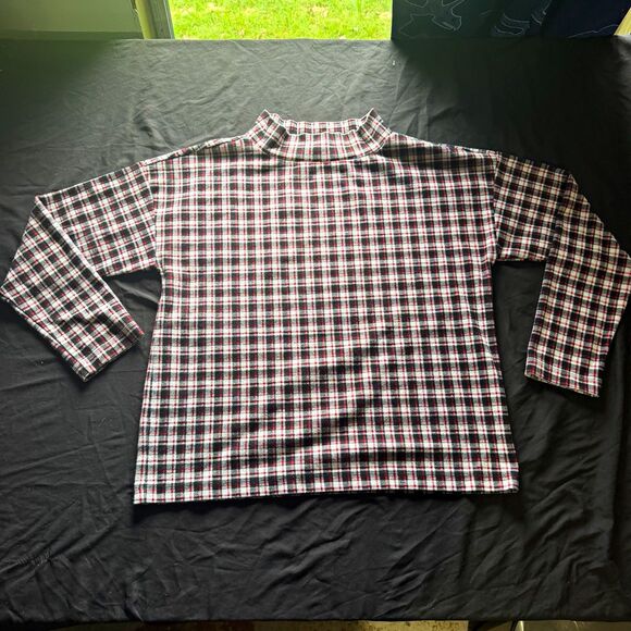Ann Taylor Tops - Ann Taylor Womens Plaid Top M Mock Neck Long Sleeve Red Black Holiday Preppy